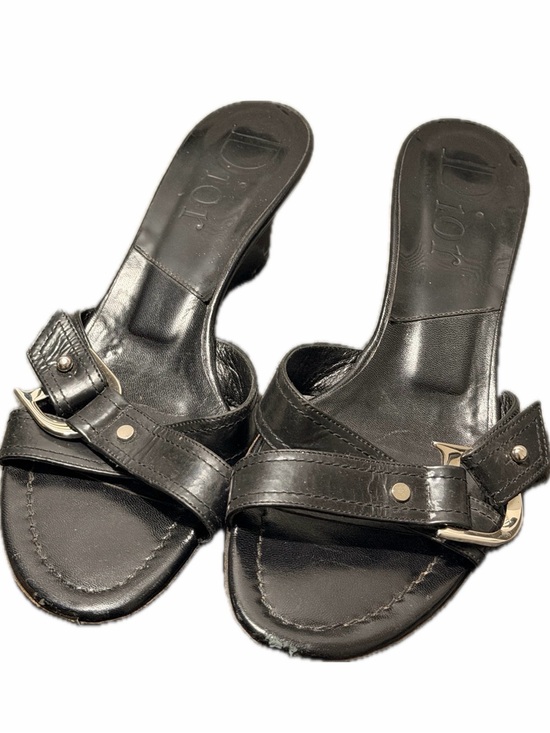 Dior Shoes - Dior Black Leather Buckle Slide Heels